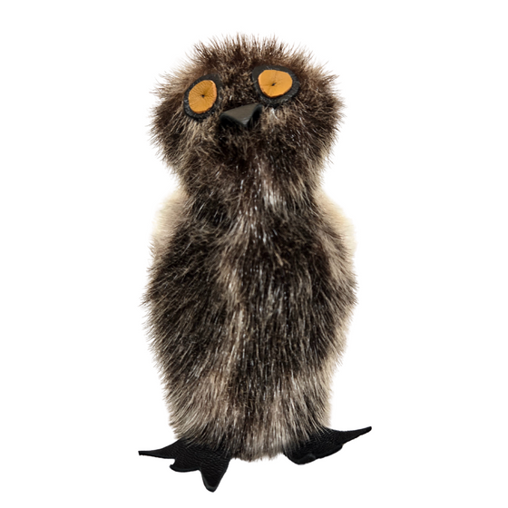 Abrown sealskin ookpik owl crafted by Inuk artist Daisy Savard.