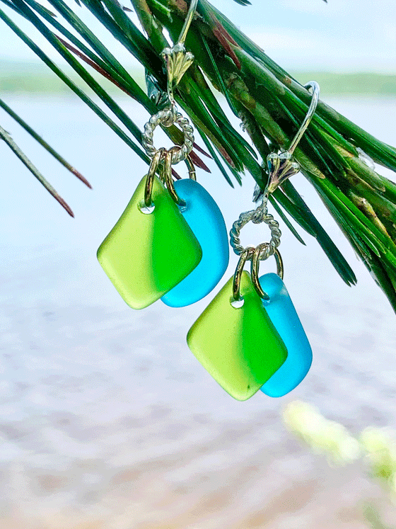 Turquoise/Green Sea Glass Earrings