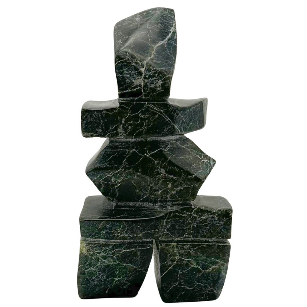 A veined green soapstone pear-shaped inukshuk.