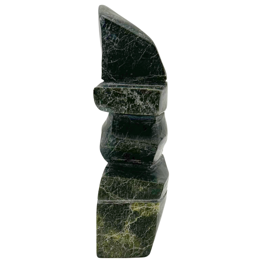 A veined green soapstone pear-shaped inukshuk.