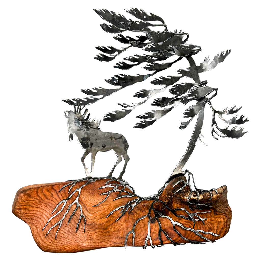 Trees and Moose Wood & Metal Wall Sculpture - Cathy Mark