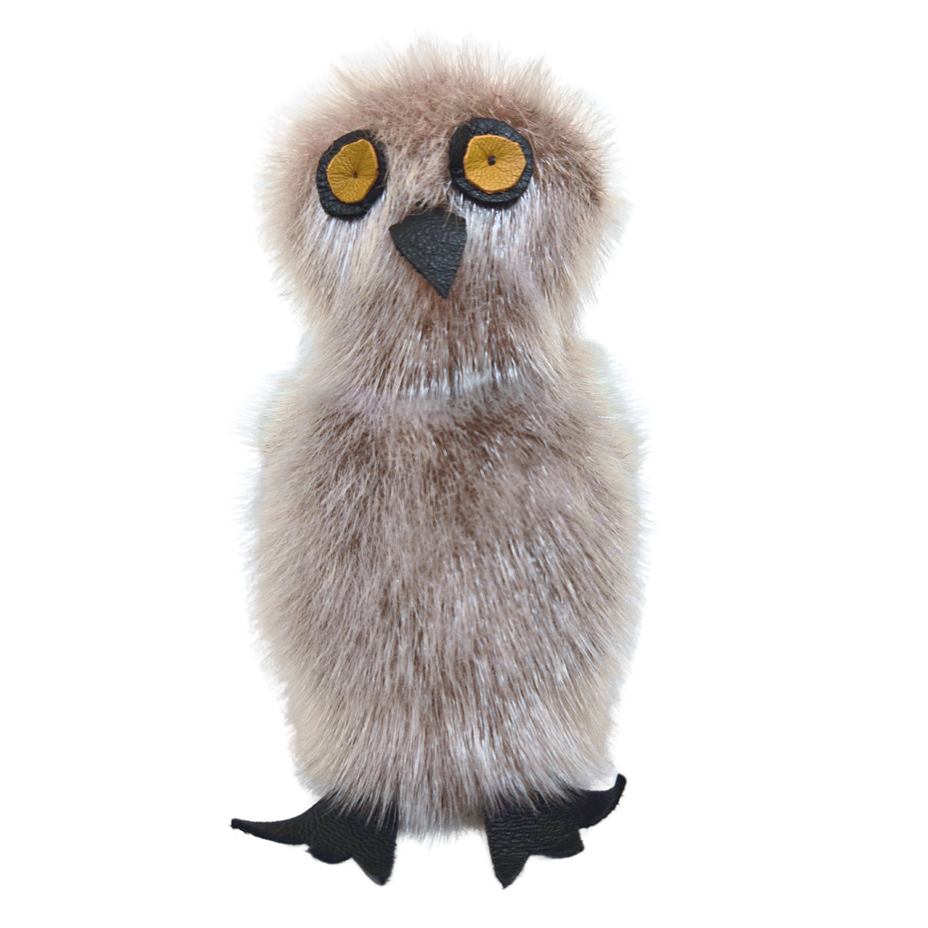 A grey sealskin ookpik owl crafted by Inuk artist Daisy Savard.