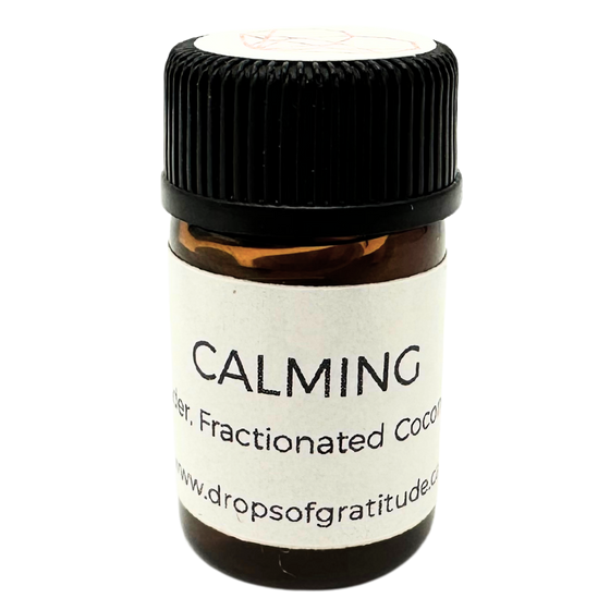 The "Calming" essential oil is a delightful blend of lavender and fractionated coconut oil, said to promote peace and wellness.