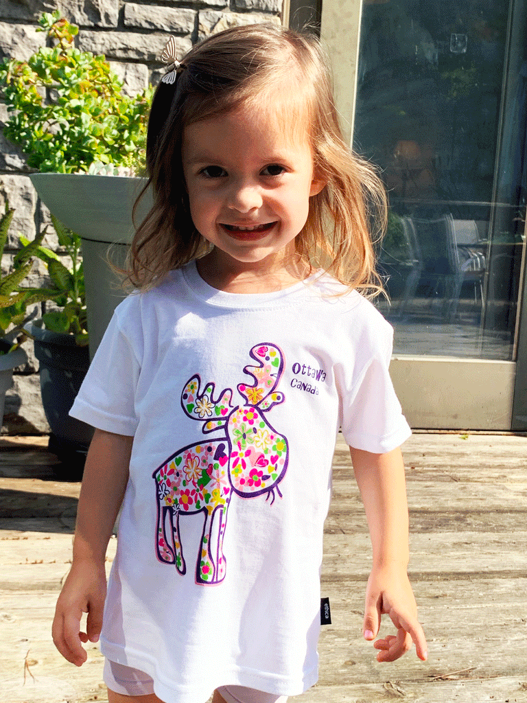 Kid's Floral Moose Ottawa, Canada T-Shirt