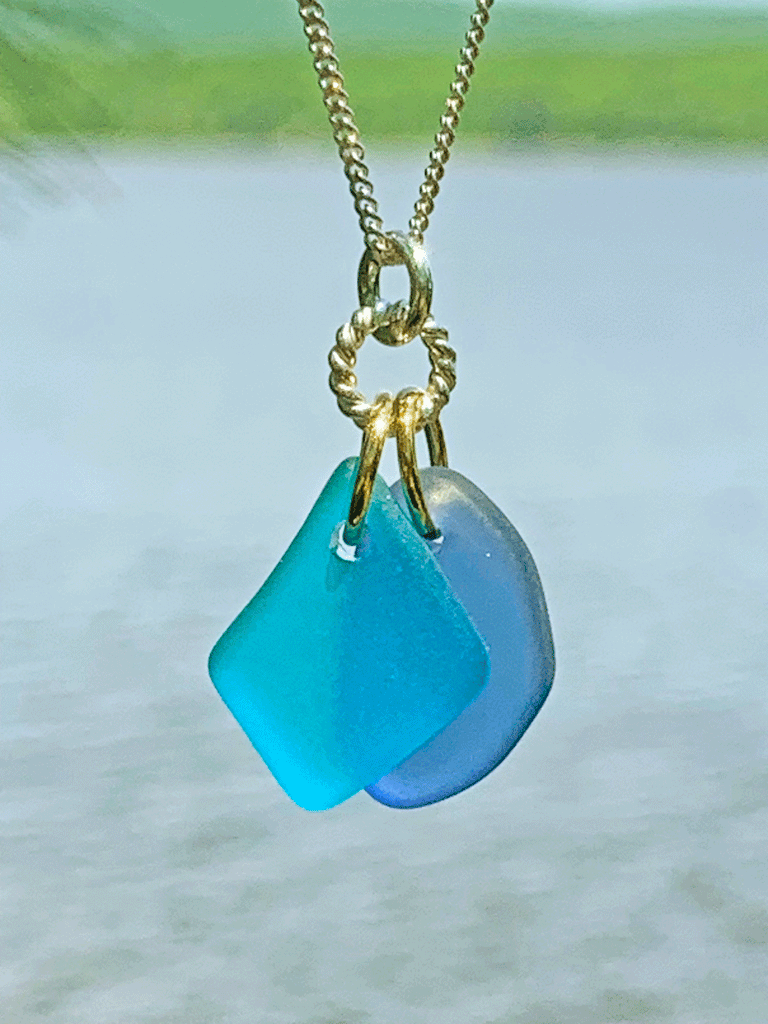 Blue/Turquoise Sea Glass Double Pendant