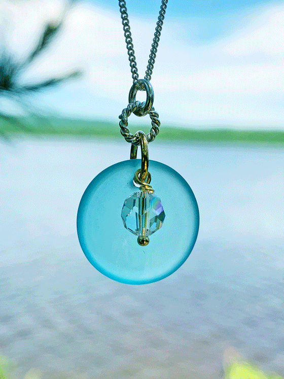 Turquoise Sea Glass Round Pendant