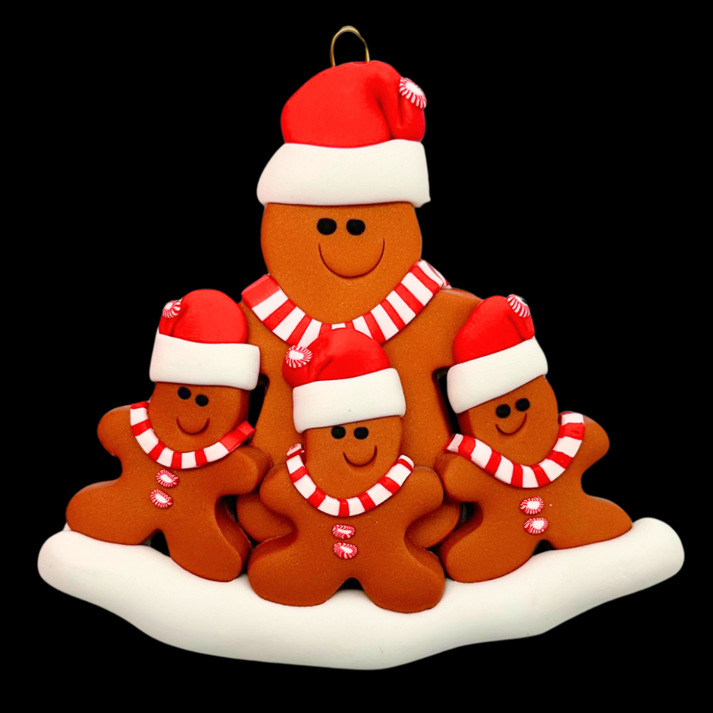 Single Parent Gingerbread Family of 4 Ornament