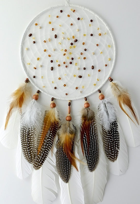 First Nations Dream Catcher - Spirit Feather (White)