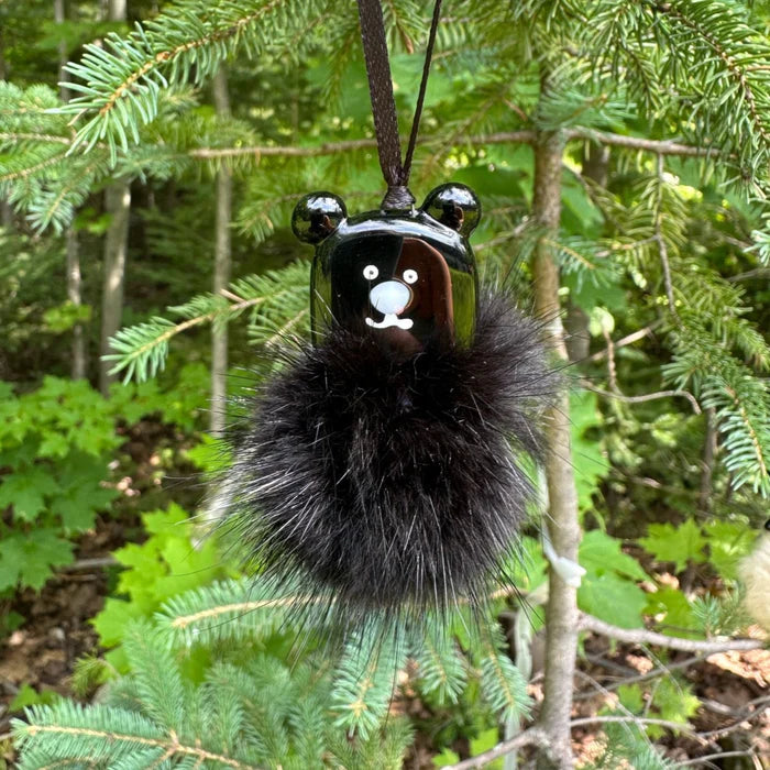 Furry Glass Black Bear Ornament