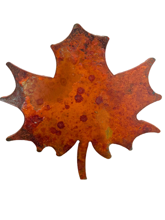 A Canadian maple leaf, cut from sheet steel and oxidised to a tasteful and unique rust pattern.