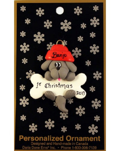 Grey Dog & Bone Ornament