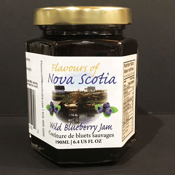 Wild Nova Scotia blueberries are crushed to create this delicious jam. Each glass jar contains 190 mL / 6.4 US fl oz of jam. 