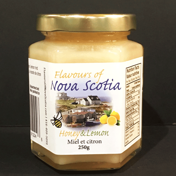 Nova Scotia honey is creamed and combined with lemons to create a delicious and refreshing taste. This honey comes in a 250 gram glass jar. 